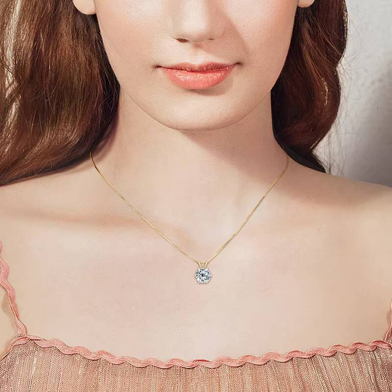 Moissanite 1ct 2ct 3ct Round Gold Plated 925 Sterling Silver VVS Moissanite Pendant Necklace with Gra Certificate
