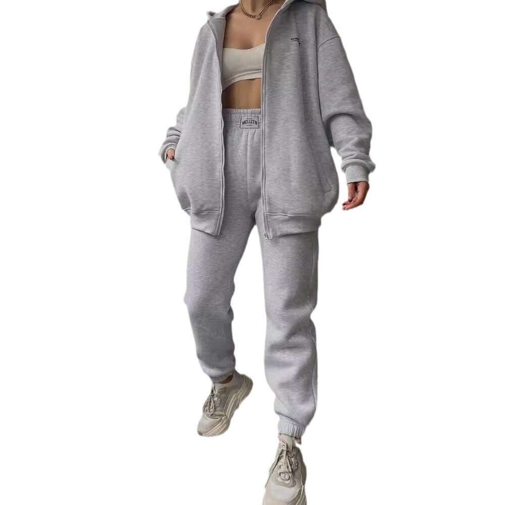 2026 Cross-Border European American Women's Long-Sleeve Fleece-Lined Sweatshirt and Pants Casual Fashion Printed Hooded Set for Women