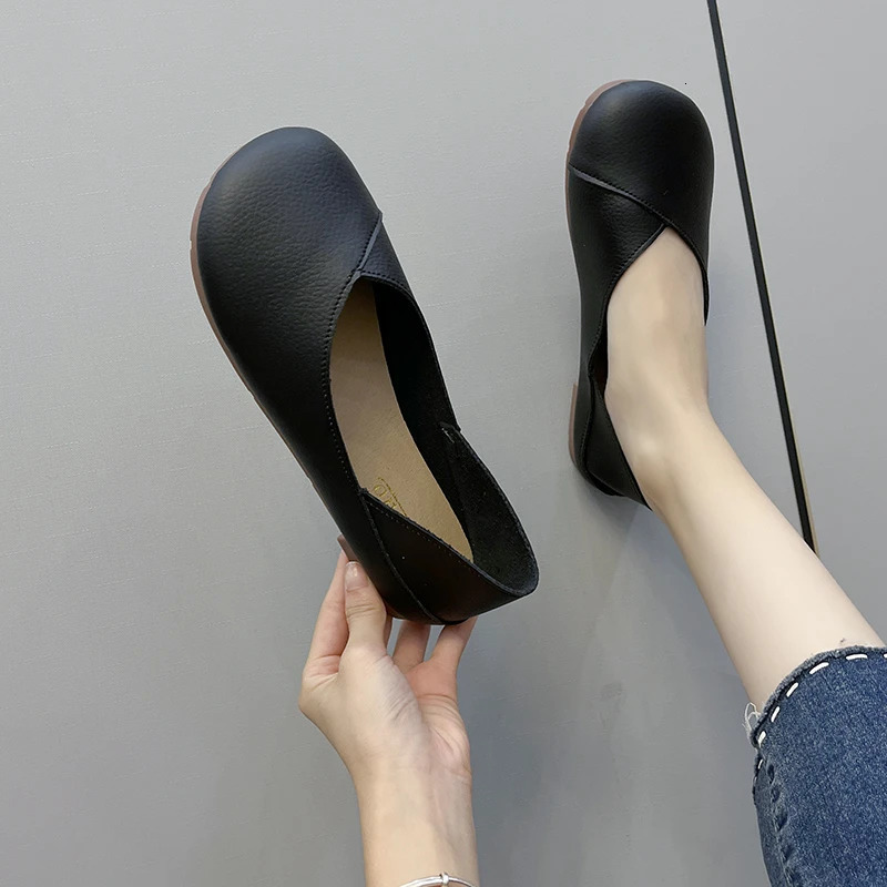 Genuine Leather Spring Autumn Handmade Flats Ballerina Shoes Women Loafers Comfortable Soft Leather Women Flats Shoes 260323