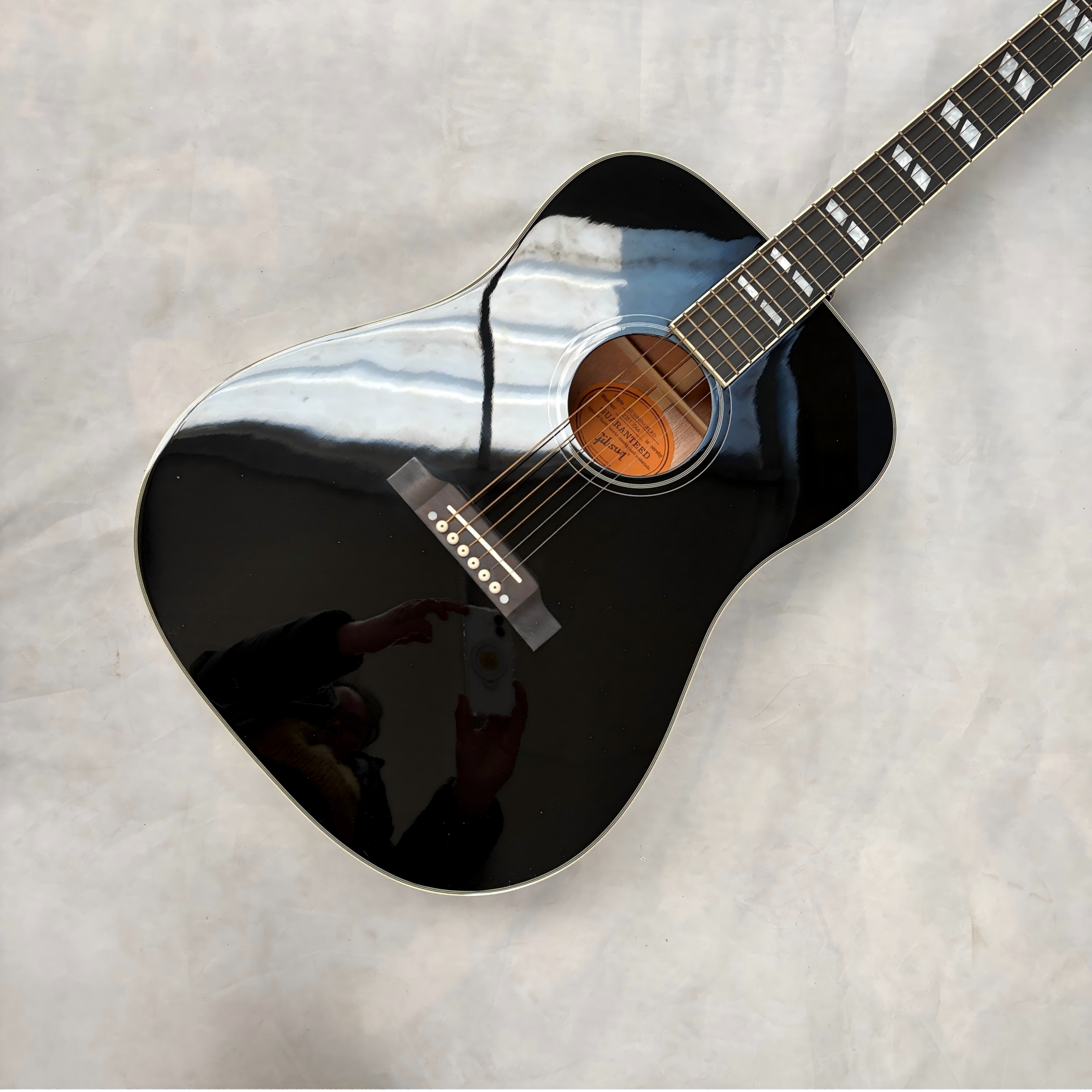 Black Acoustic Guitar Solid Spruce Top Professional Musical Instrument, 41 INCH With Case