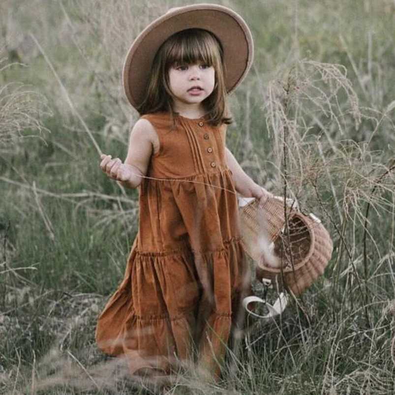 Girls Beach Dress Summer Vintage Plated Tutu Skirt Dress for Girls Clothes Breathable Linen Cotton Toddler Girls Boho Dress 1-7YT260330