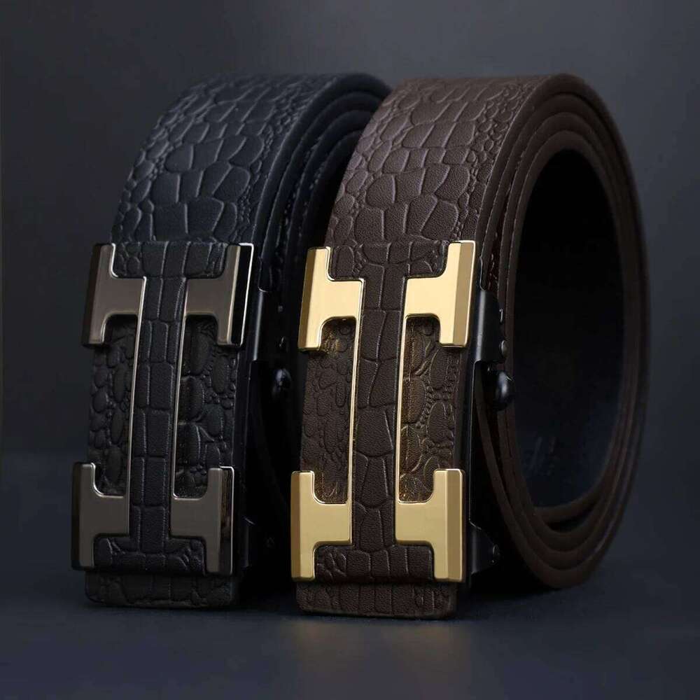 Men's Fashionable Work Business Belt With Metal Automatic Buckle Durable Everyday Use Design Perfect Gift Choice Chunjinqiuli