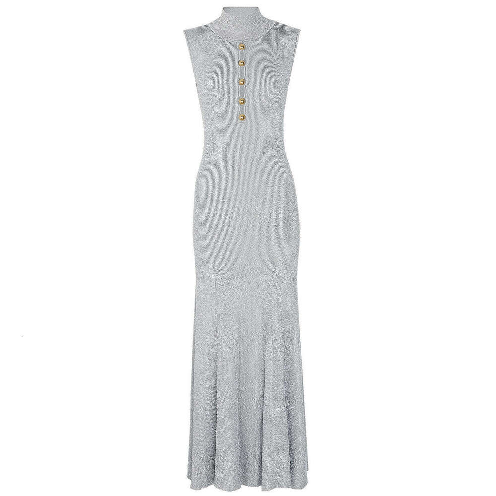 Summer new European and American designer fashionable knitted shiny silk slim fit D7 fashionable sleeveless long skirt