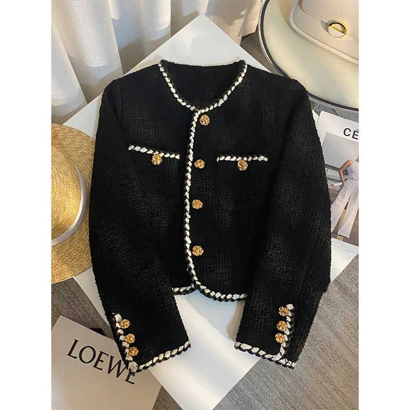 MEXZT Vintage Tweed Jacket Women Elegant Cropped Quilted Coat Commute Black Blazer Winter Ladies Korean Short Outerwear Tops NewT260328
