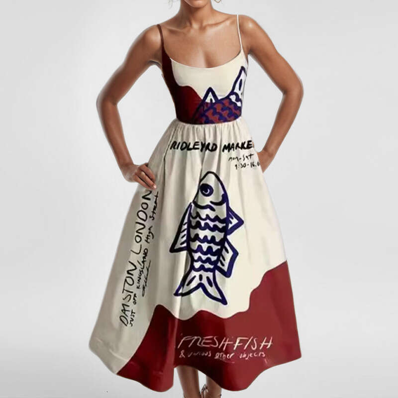 2026 Spring New Collection: Cross-Border European American Foreign Trade Women's Clothing, Fashionable and Elegant Printed Pleated Waist-Cinching