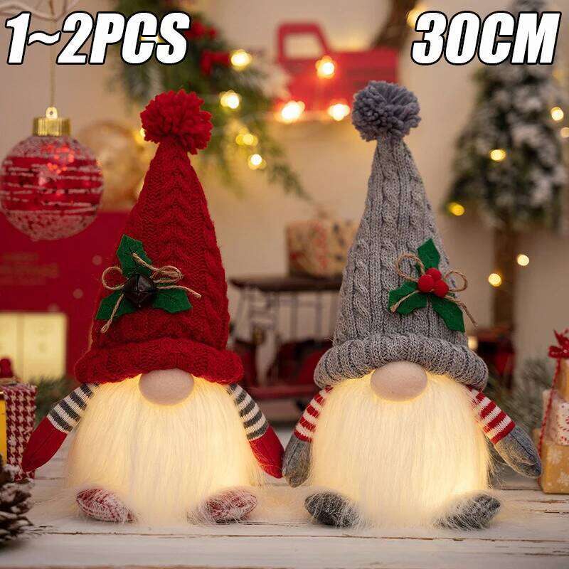 2025 Gnome 30cm Decorations Light Up Christmas Gnomes Plush Doll Ornaments Knited Elf Dwarf Gift Home Table Decoration