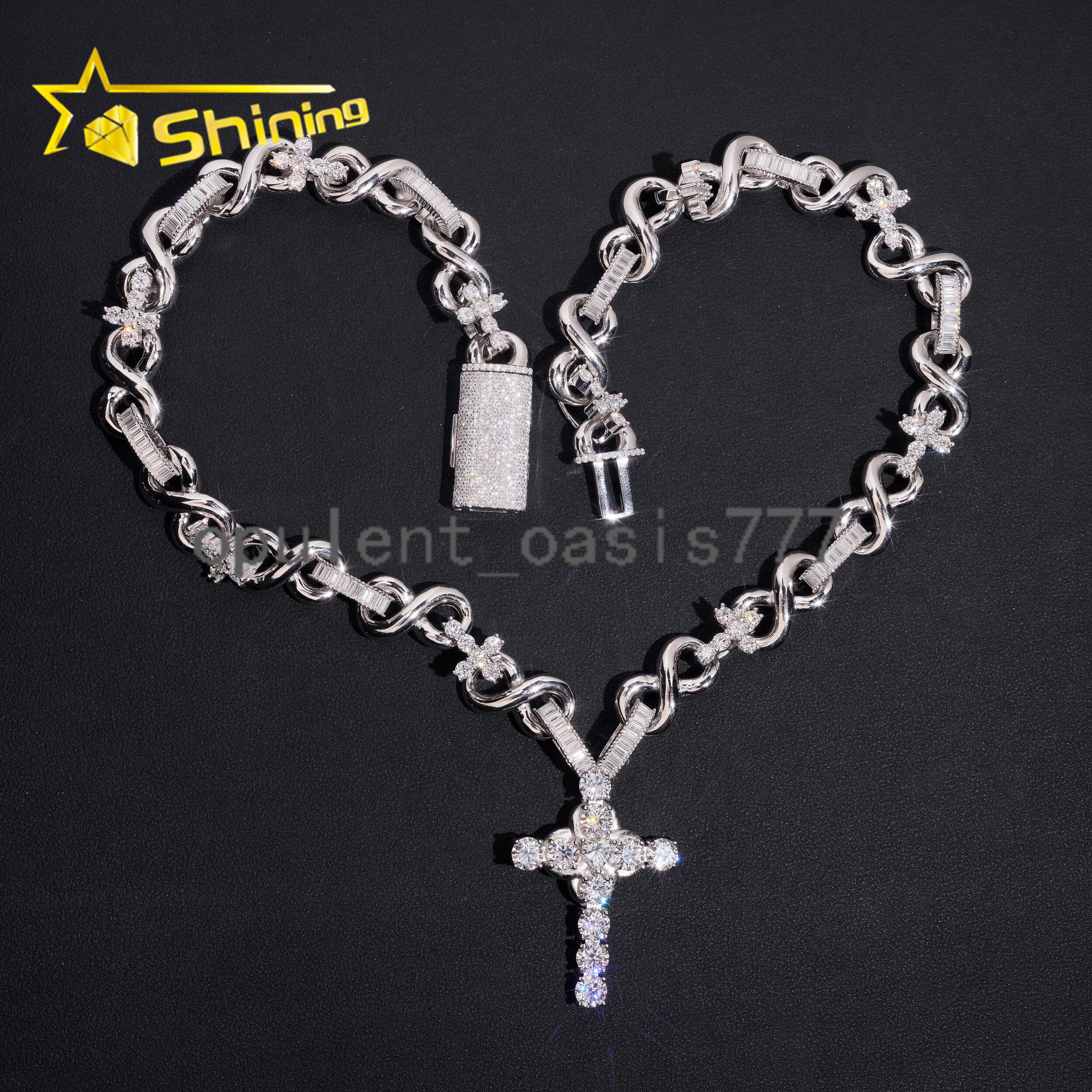 Popular Infinity Style 925 Silver Moissanite Cuban Link Chain with Cross Pendant Hip Hop Custom Cuban Links for Men