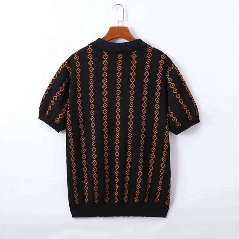 New British Fashion Men Polo Shirt Light Luxury Jacquard Seagull Collar T-Shirts Leisure Breathable Knitted Short Sleeve T-Shirt