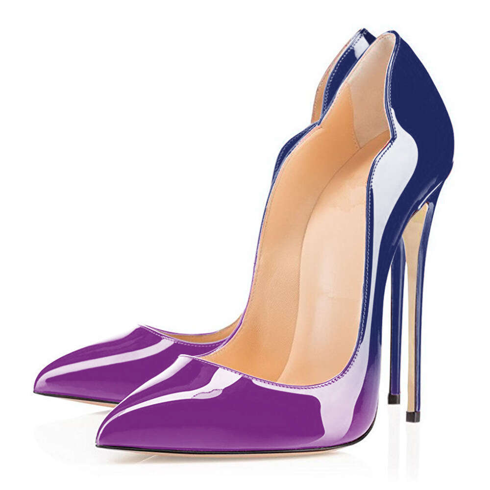 Women 12CM black leather high heels for women, stiletto heel, pointed toe, shallow cut, party solid color single shoes, large size wedding shoes