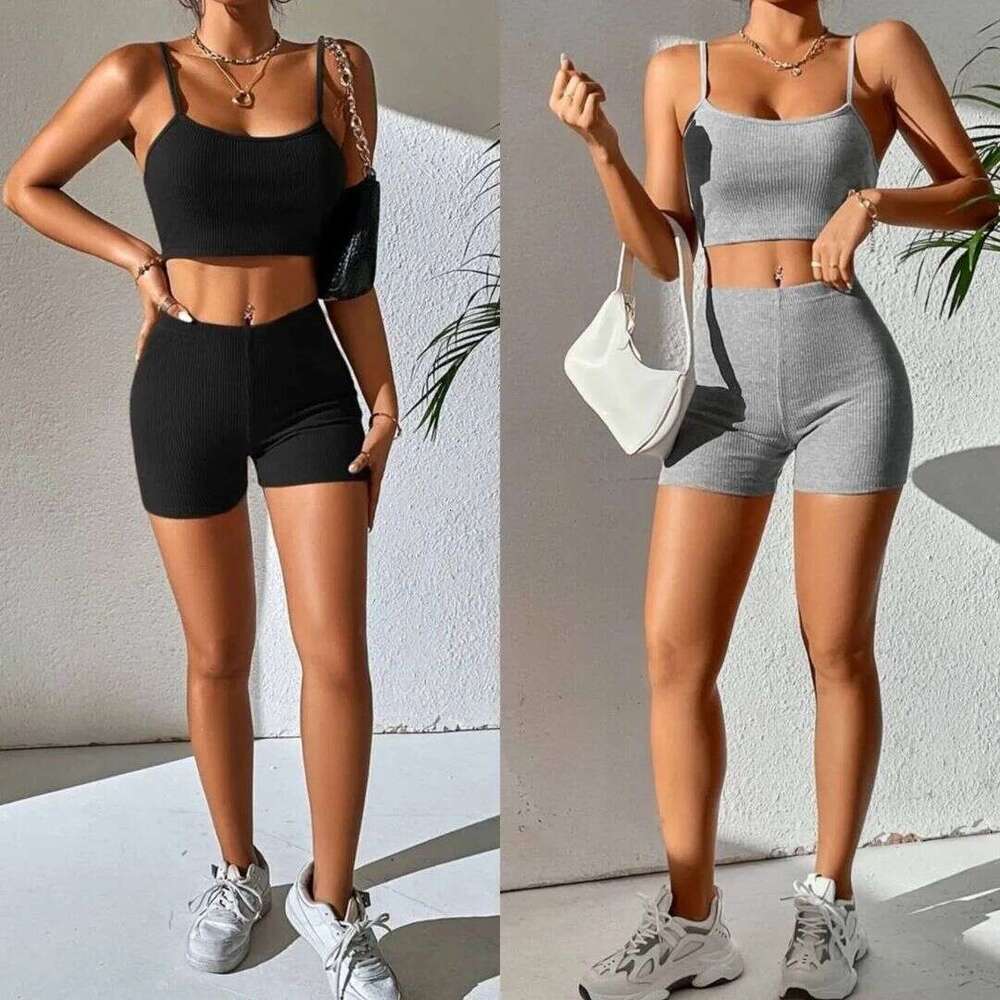 2026 European and American cross-border new sexy camisole shorts fashion set yoga sports outfit