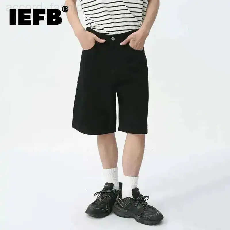 IEFB Spring Summer New Mens Denim Shorts Solid Color Straight Five Points Fashion Trend Middle Waist Casual Short Pants 9A8588 H260330
