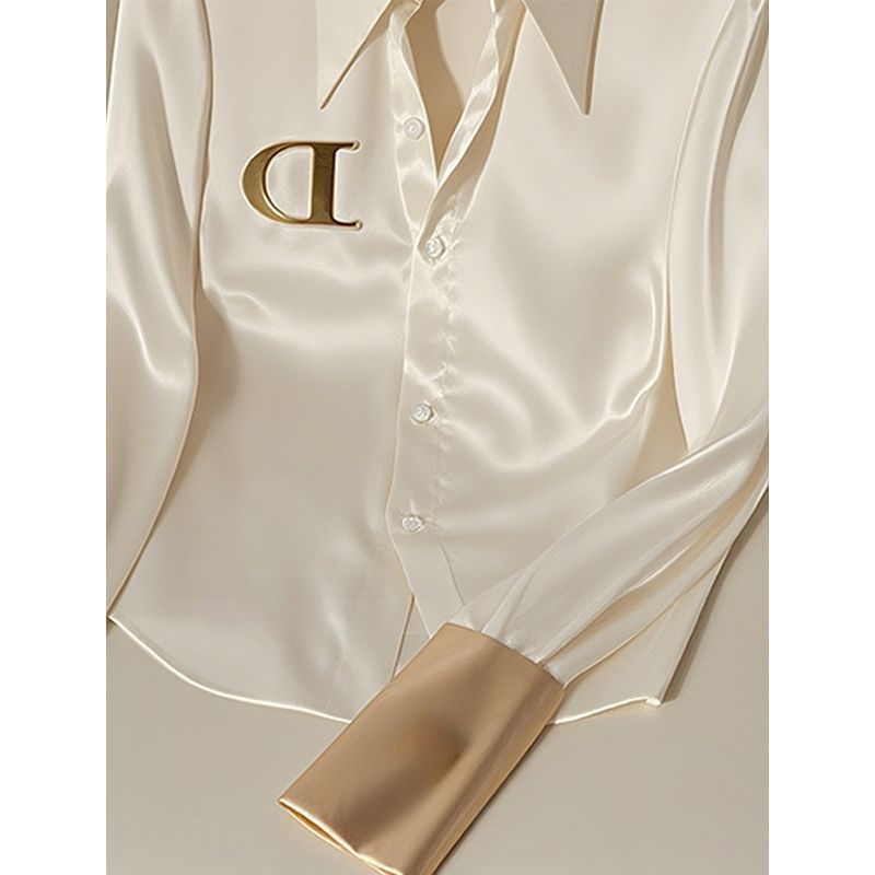 Luxury Fashion Women's Clothing 2026 Women's White Satin Blouse, French Style Light Luxury Top, Unique Designe Chic Shirt