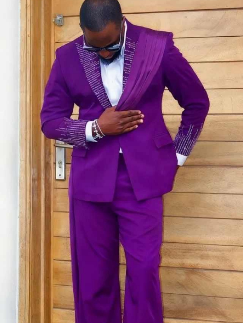 Fashion Men's Suits One Button Peaked Lapel Groom Wedding Tuxedos Beaded 2 Pieces Prom Male Party Customized Wear