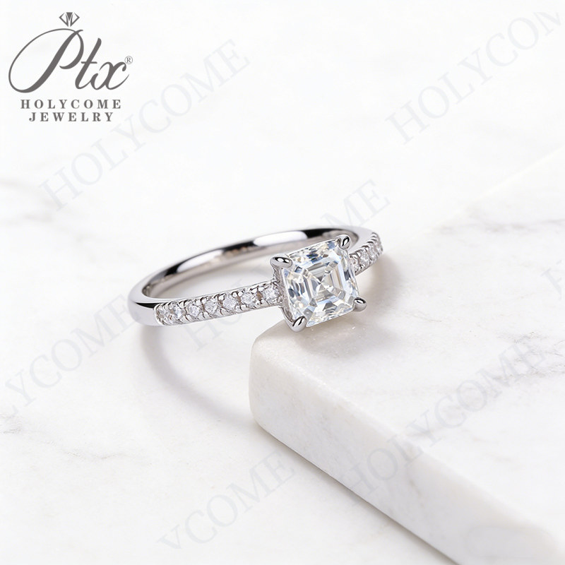 Promise Asscher cut 1ct Moissanite Simulated Diamond Ring 925 Sterling Silver Engagement Wedding Rings for Women Jewelry Christmas Gift