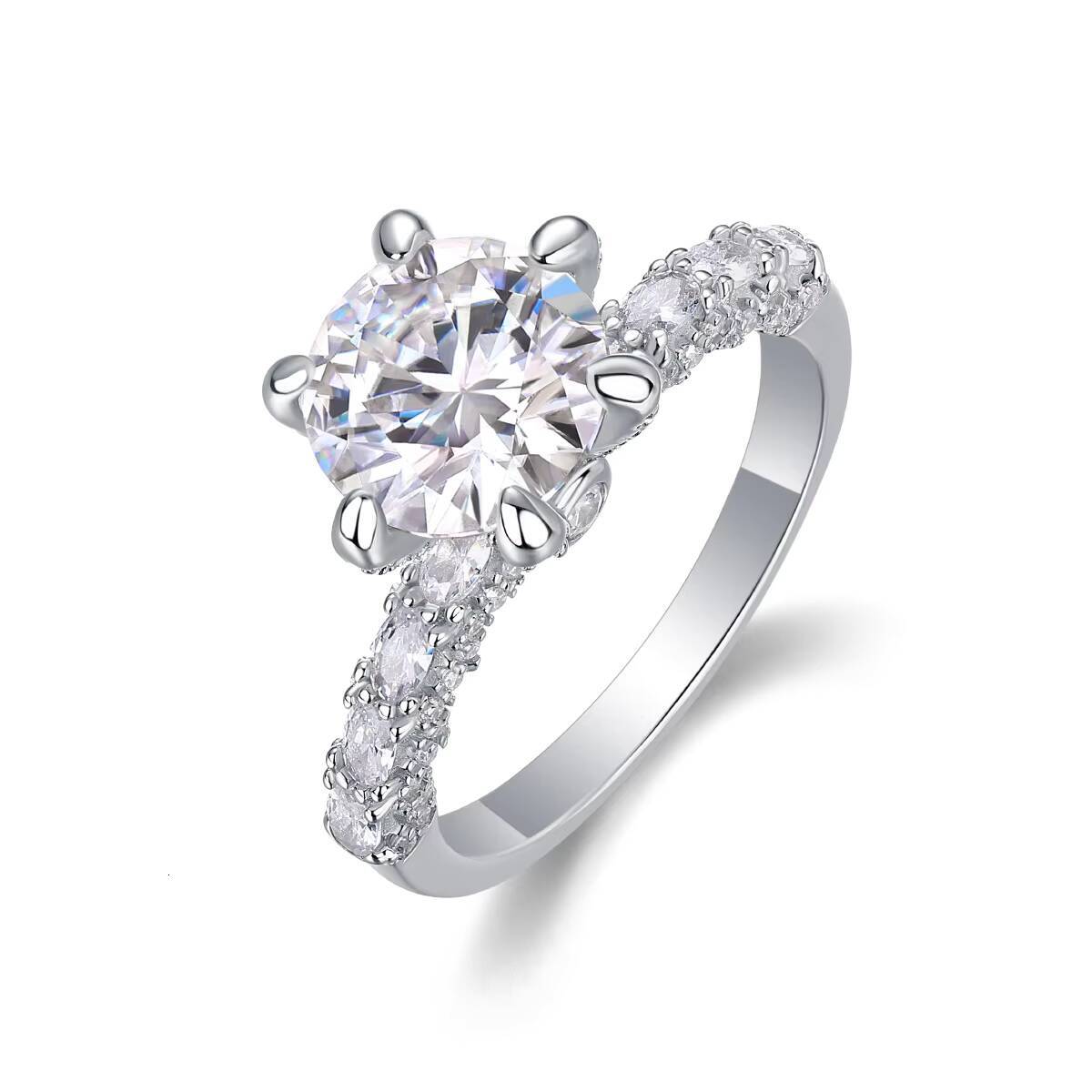 925 Sterling Silver Moissanite Ring Round Brilliant Cut Engagement Eternity Wedding Ring