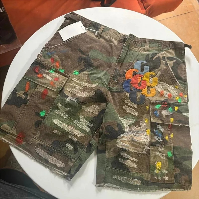 Women's Shorts Deeptown Vintage Camouflage Women Jorts Oversized Leather Letter Embroidery Washed Retro Grunge Wide Leg Jean Baggy