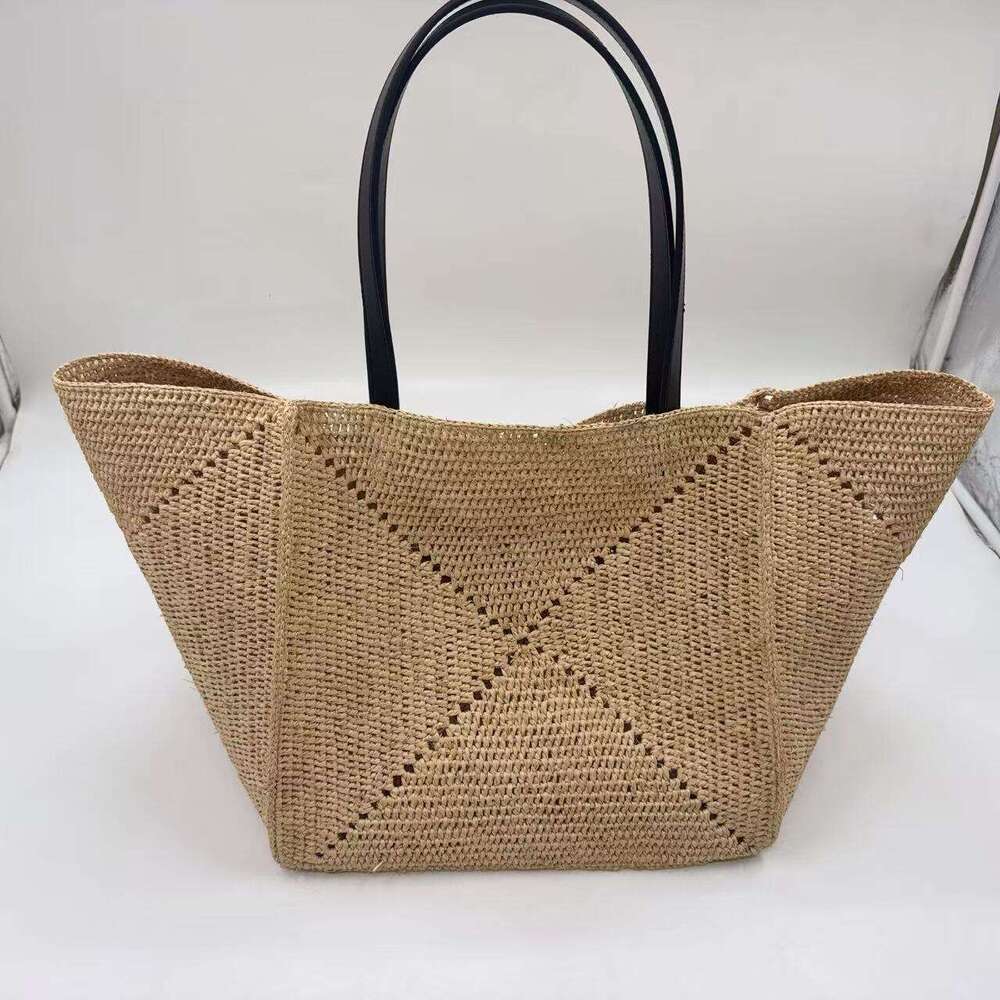 Totebag Shoulder ROSE NOIRE Hand Woven Raffia For Women Large Capacity Simple Vacation Beach Tote Bag Commuter Handbag Shoulder