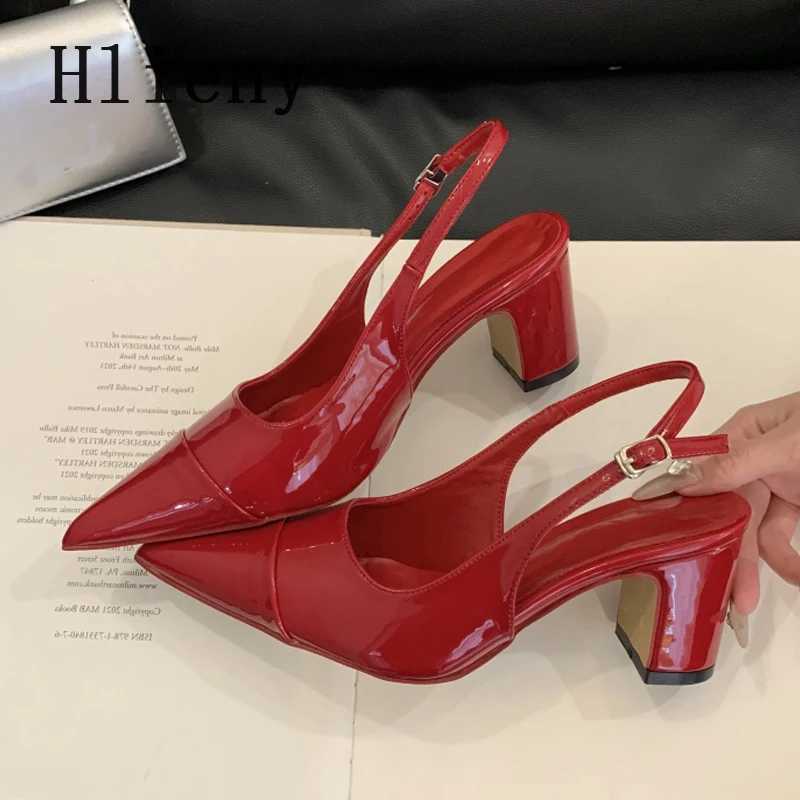 Hlieny Fashion Back Buckle Strap Women Pumps Pointed Toe Patent Leather Sexy Slingback Sandals High Heels Wedding Shoes Bride Z260330