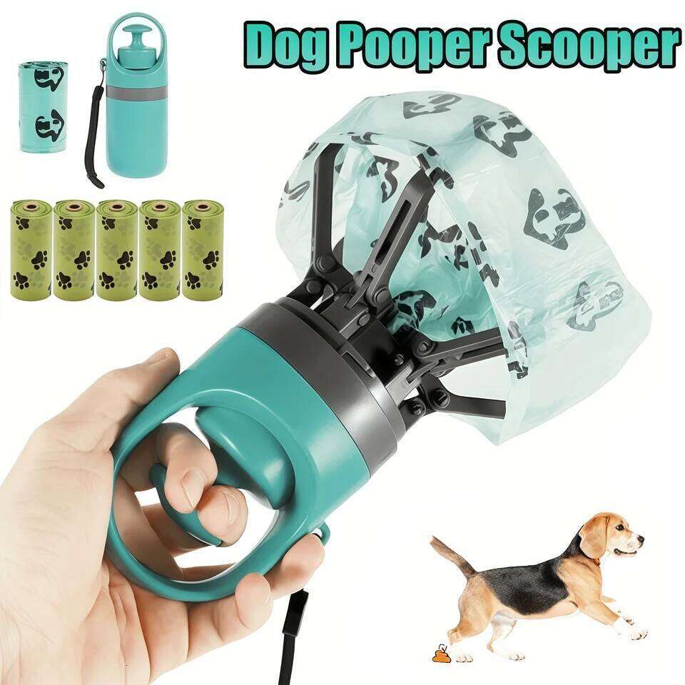 Portable Dog Pooper Scooper Outdoor Waste Pick-up Cleaner Built-in Garbage Bag Handheld Pet Poop Grabber No Touch Design
