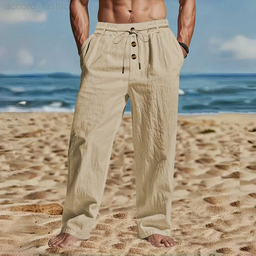 Mens Casual Cotton And Linen Pants Loose Wide-Leg Pants Fashionable Beach Pants Straight-Leg Pants High-end Linen Pants H260330