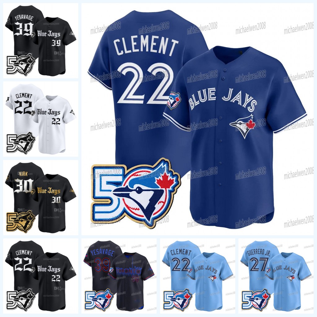 22 Ernie Clement Blue Jays 2026 50th Patch World Series Jerseys Trey Yesavage Vladimir Guerrero Jr. George Springer Kazuma Okamoto Alejandro Kirk Daulton Varsho