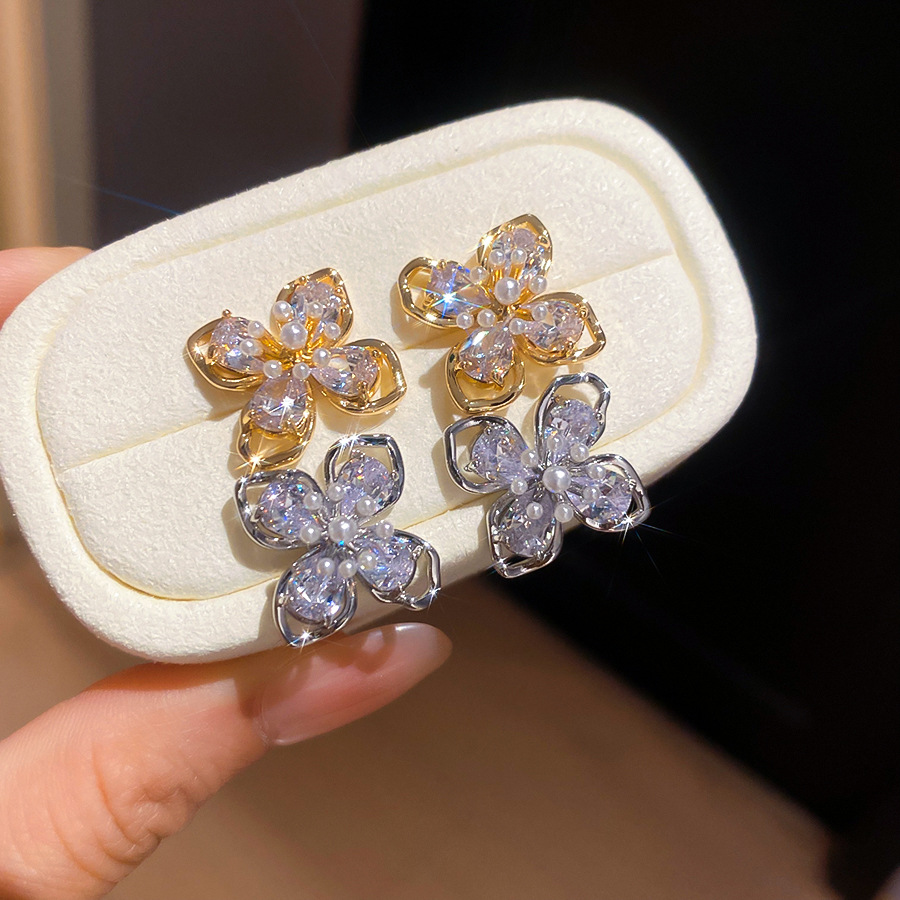 Elegant Four Leaf Hollow Flower Earrings - Niche Style Jewelry for Women - view 5