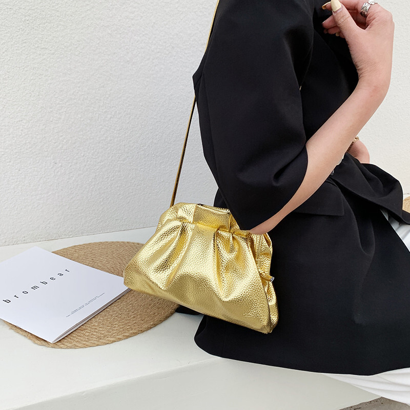 Free Shipping High Value Metallic Drawstring Bag for Women Shiny Evening Clutch Mini Crossbody Purse with 6 Colors