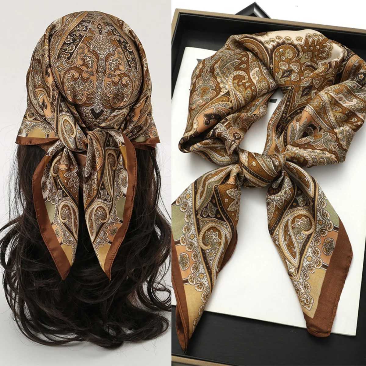Bohen Style Print Luxury Brand Silk Square Scarf Wen Satin Shawls Neckerchief Wrap Scarves Bandana Hair Hjiab Floral X260328