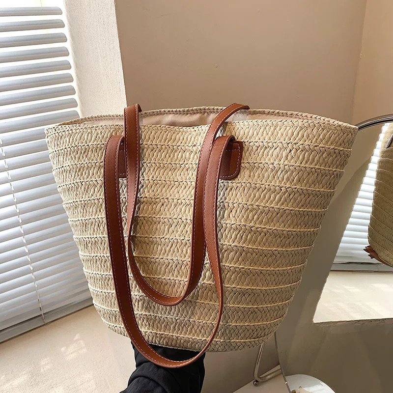 Women Braided Basket Clutches Top-handle Bag Large Straw Portable Shoulder Bag Summer Beach Party Purses Shopper Satchel Female260316