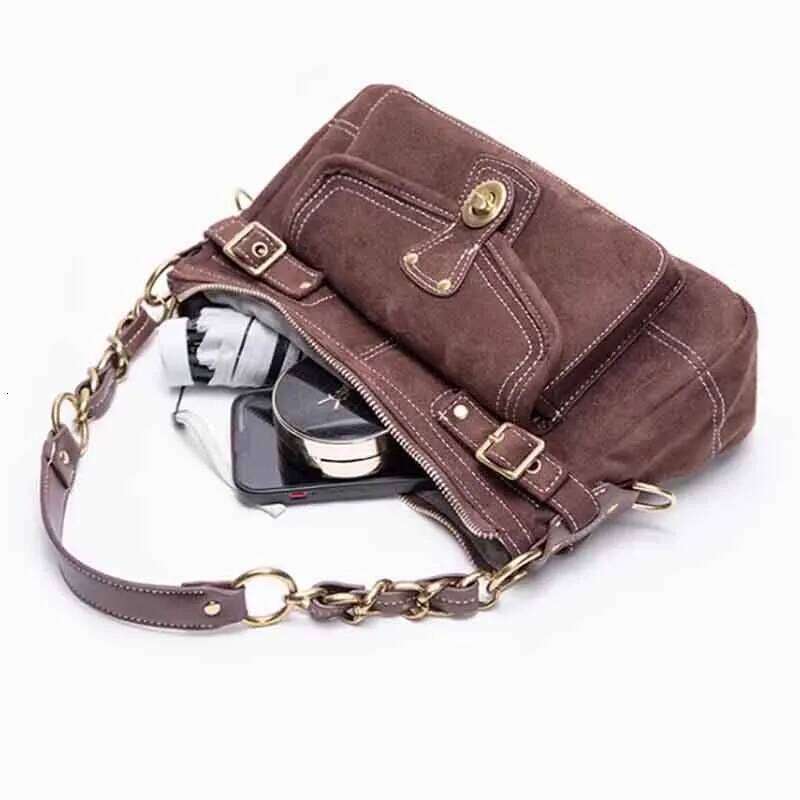 Vintage Suede Casual Commuter Pillow Single Shoulder Crossbody Bag Multi Pocket Large Capacity Women Handbag TIANOUDAISHU