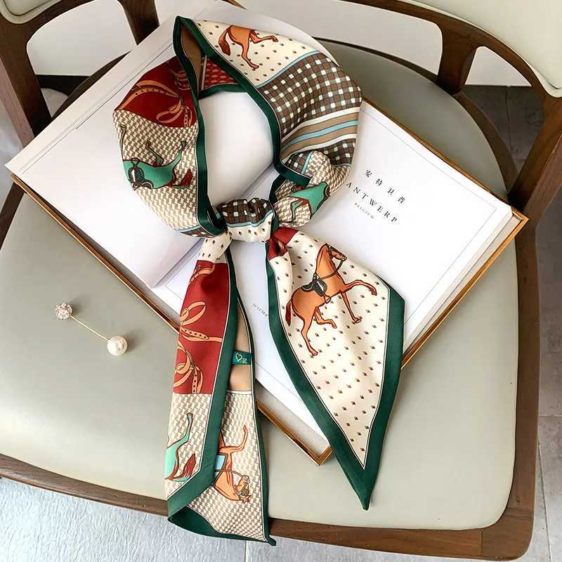Long Silk Bag Tie Neck Skinny Scarf Hairband Foard Horse Print Brand Lady Neckerchief Ribbon 2024 Spring New X260328