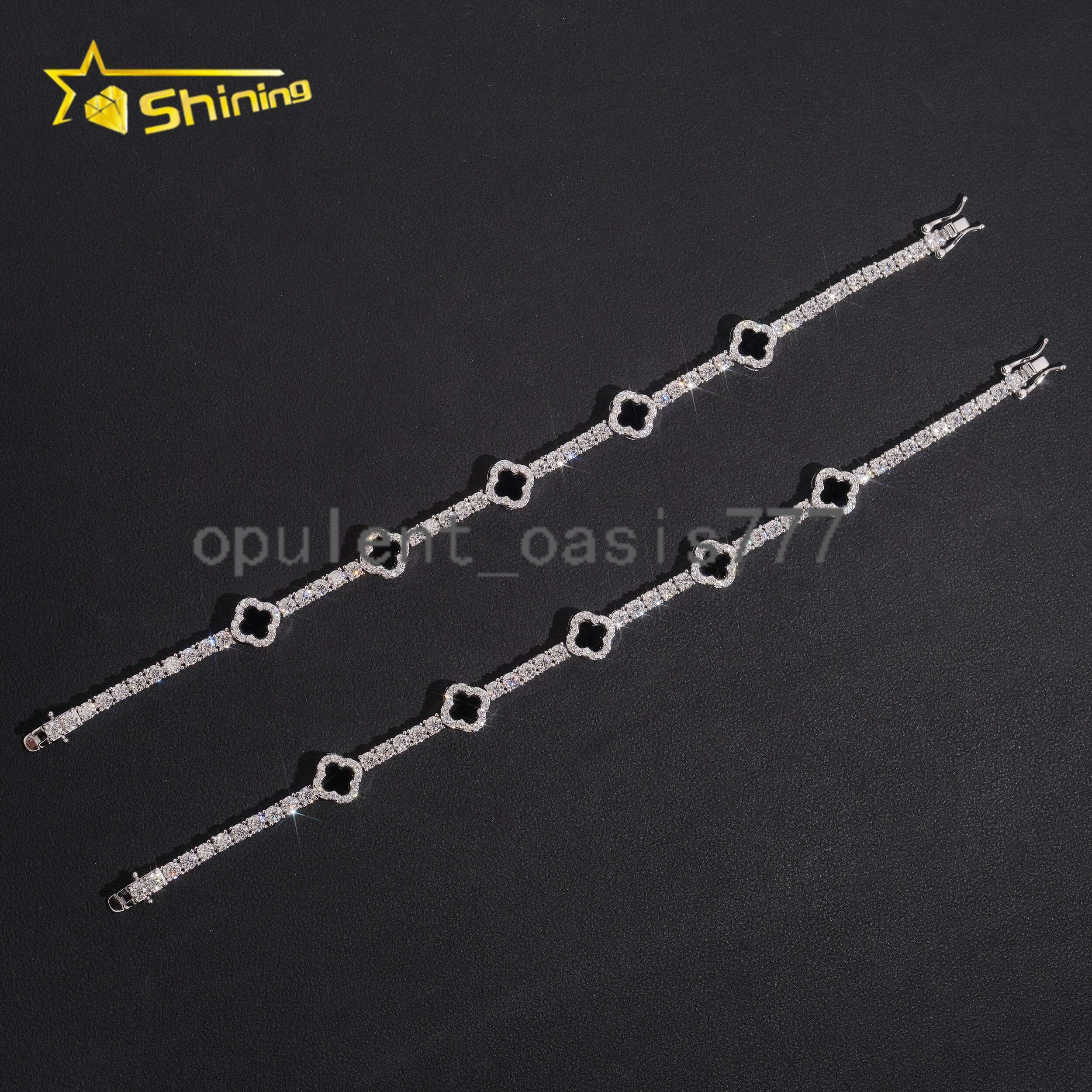 USA Warehouse GRA Certificate 925 Solid Silver Hip Hop Jewelry Iced Out VVS Moissanite Diamond 3mm Clover Tennis Bracelet