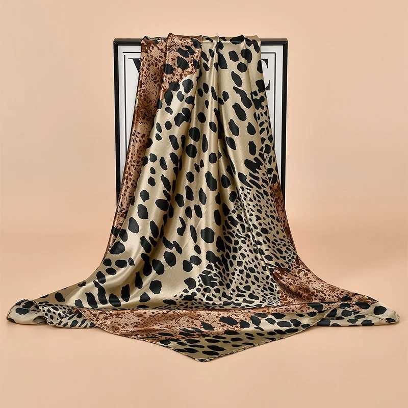 9090cm Leopard Printed Square Scarf Women Luxury s Scarf Fashion Dot Headband Matte Satin Silk Hair Band Handkerchief Z260330