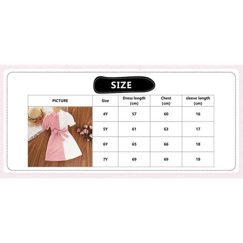 Kids Dress For Girls 4-7 Years Girls Patchwork Shirt Puff Sleeves Dress With Belt Stylish Temperament Baby Girl DressT260330