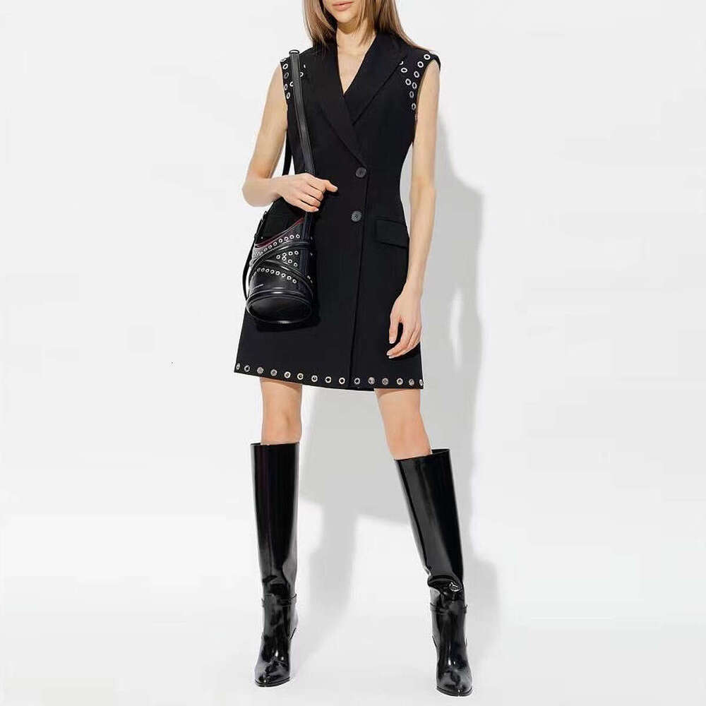 Summer new designer fashionable high-end e22 perforated sleeveless slim fit elegant commuting suit dress