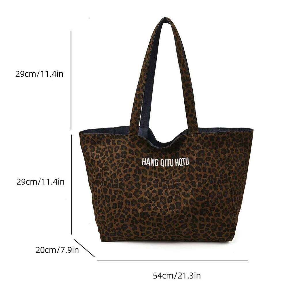 Vintage Leopard Print Fashion Tote And Shoulder Bag Letter Lightweight Large Capacity Fixed Comfort Strap For Daily Shopping XIU LAI SI
