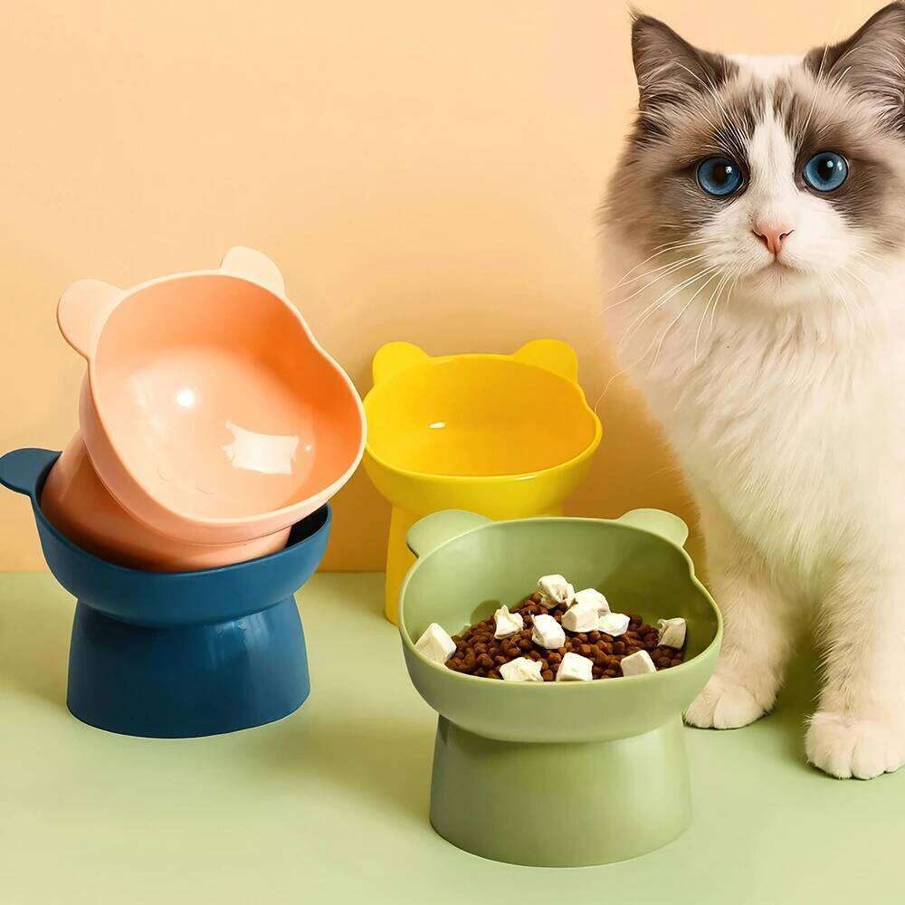 Tilted Elevated Pet Bowl, High Neck Protector Design, Anti-Choking Dog Cat Feeder with Non-Slip Base, Raised Food and Water Bowl 26W0330