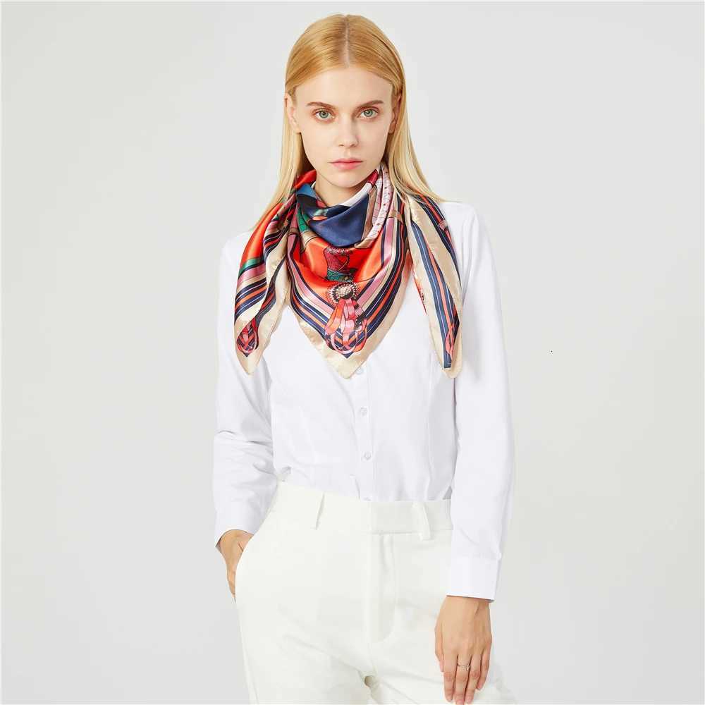 Luxury Wen Silk Scarf Square Bandana Design Brand band Fem Satin Hijab Large Shawl Wrap Lady Kerchief Chain Print New X260328