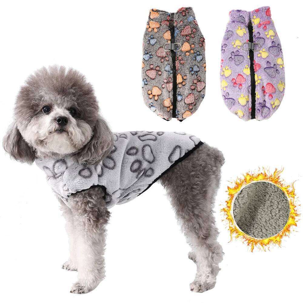 Flush Fleece Pet Dog Coat Winter Puppy Cat Footprint Reflective Clothes For Small Dogs Cats Chihuahua Pug Clothing
