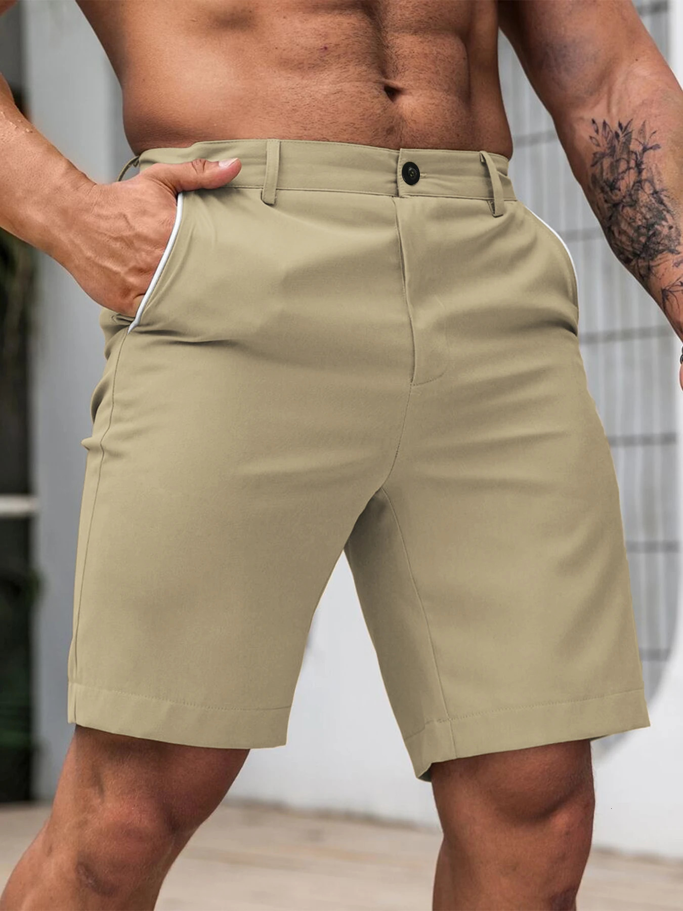 Mens Casual Knee Pants Comfortable Golf Shorts Lightweight Stretch Casual Hiking Pants Summer Business Streetwear 260327