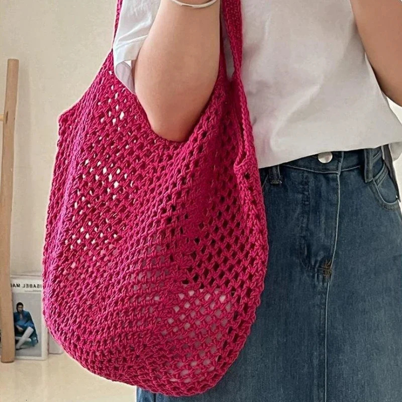 Leisure Large Capacity Cotton Woven Bag Womens Shoulder Bags Casual Straw Wicker Woven Ladies Handmade Beach Tote Messenger Bag260316