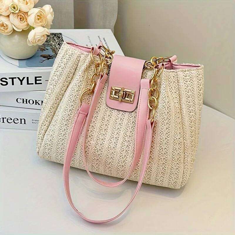 Grass Patchwork Leather Korean Version Shoulder Bag Fashionable Women S Woven Handbag Suitable For Beach Parties Occasion XIU LAI SI