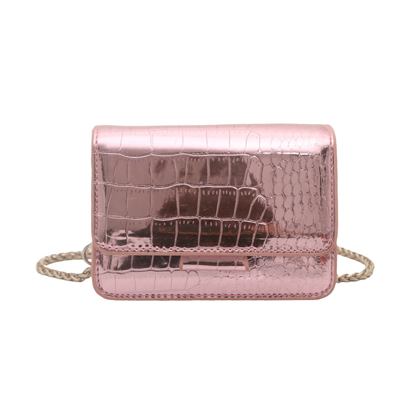 Free Shipping High Value Metallic Crocodile Crossbody Bag for Women Shiny Mini Chain Purse