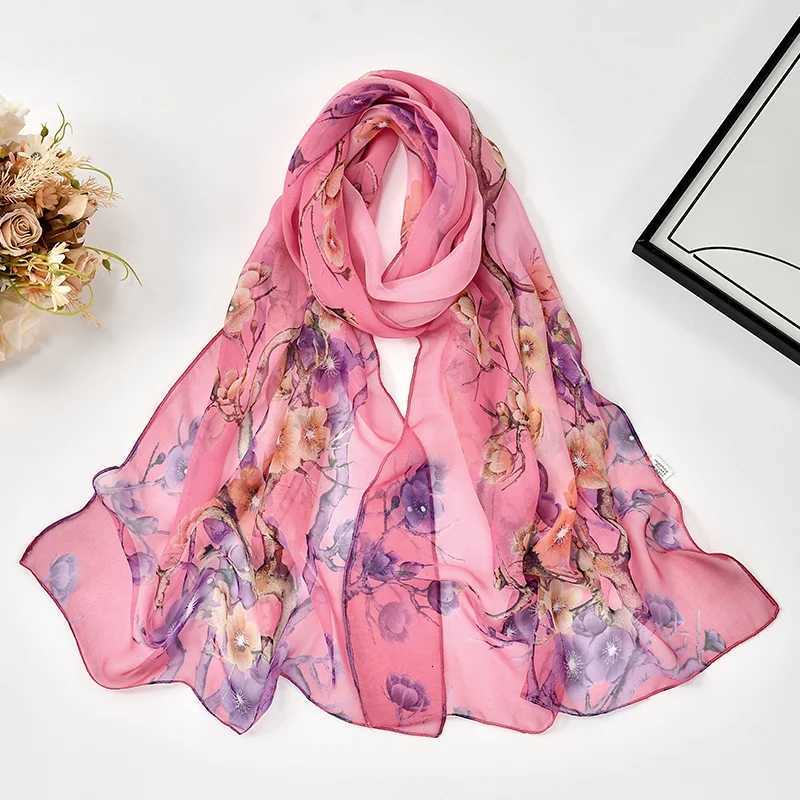 16050cm 2025 Spring New Wens Shawl Fashionable Plum Bloss Printed Scarf Thin Soft Chiffon Shawl Floral Stoles Wraps X260328