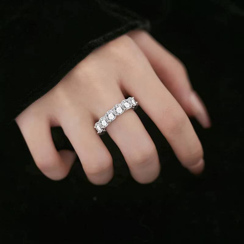 European American Womens 925 Sterling Silver Cross-Border Moissanite Ring D Color Single Row Full Diamond Inlaid Fashion Ring
