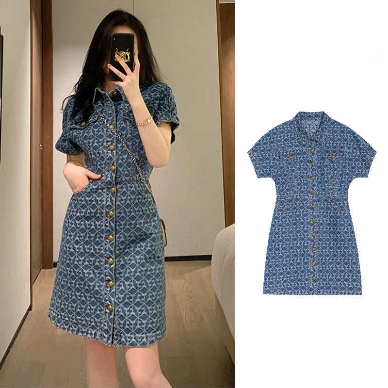 Fashionable Women S Clothing Summer Plus Size Slimming French Style Design Niche Denim Dress Luxury