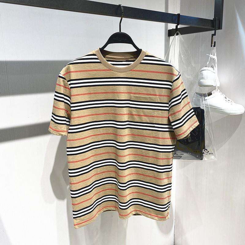 Men's Short-Sleeve T-Shirt 2026 New Model, Pure Cotton, Summer, Round Neck, Loose Fit, High-End Fashion, Light Luxury, Striped Half-Sleeve Sailor