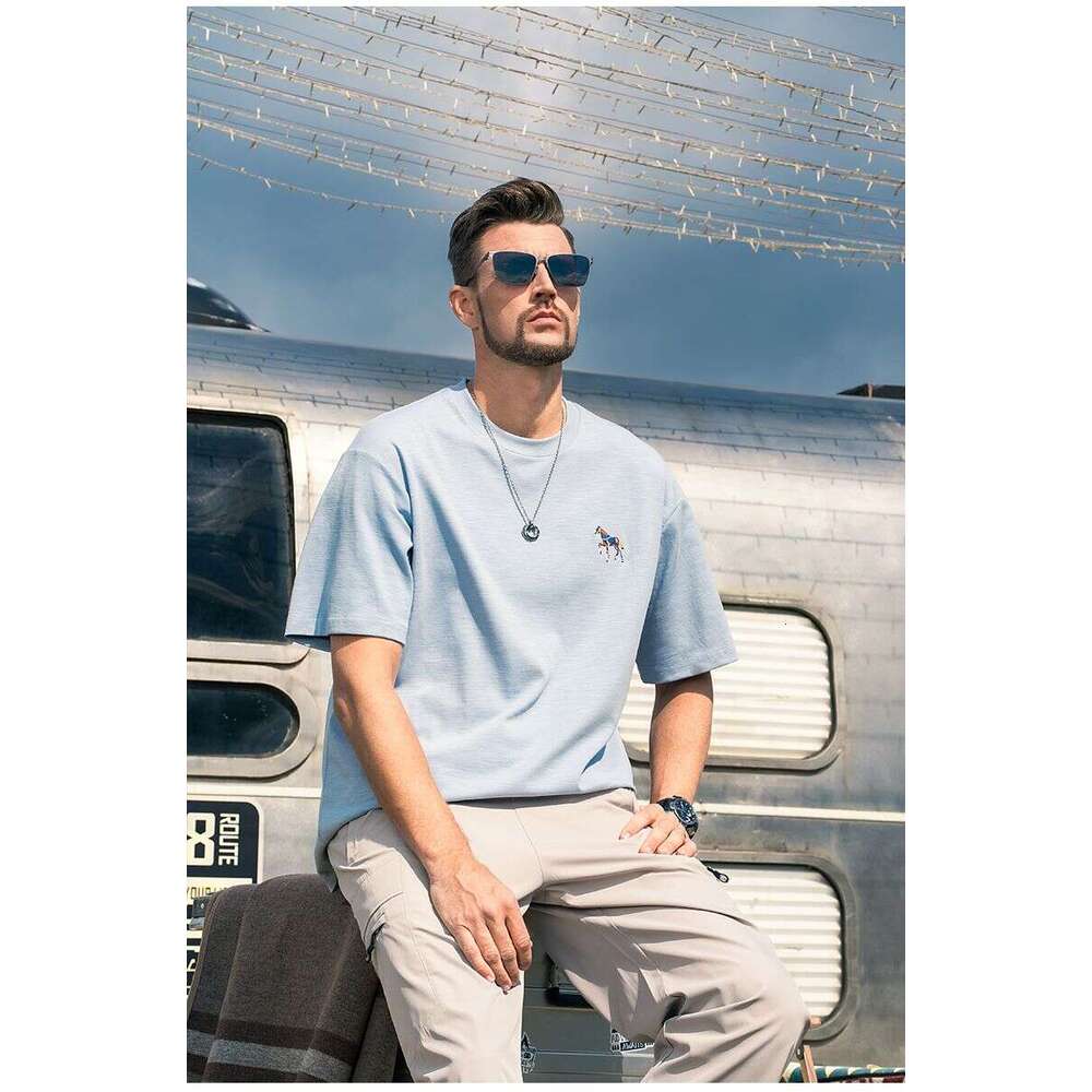 Of The Horse Series Yingjuelun 230G Heavyweight Smooth Short-Sleeve T-Shirt Summer Zodiac Year Embroidered Tee