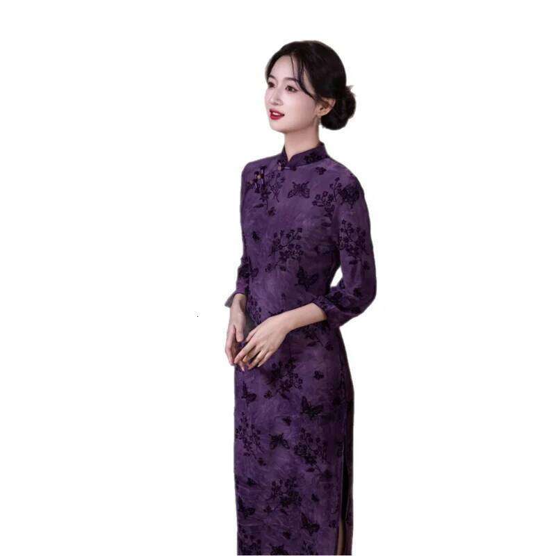 New Chinese Cheongsam Dress Autumn And Winter Good Quality Velvet Comfortable Evening Gown Modern Vintage Improve National Qipao MAKOUFEI