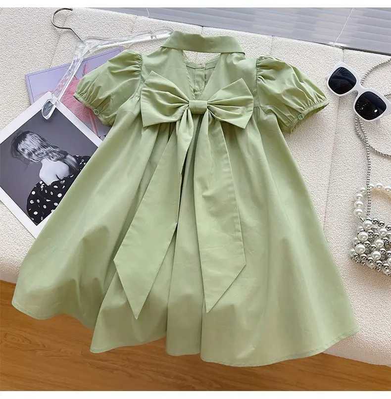 Big Size Summer Bow Decoration Teen-agers Girls Dress Small Lapel Design Casual Comfortable Princess Dress For 3-14 Years KidsT260330